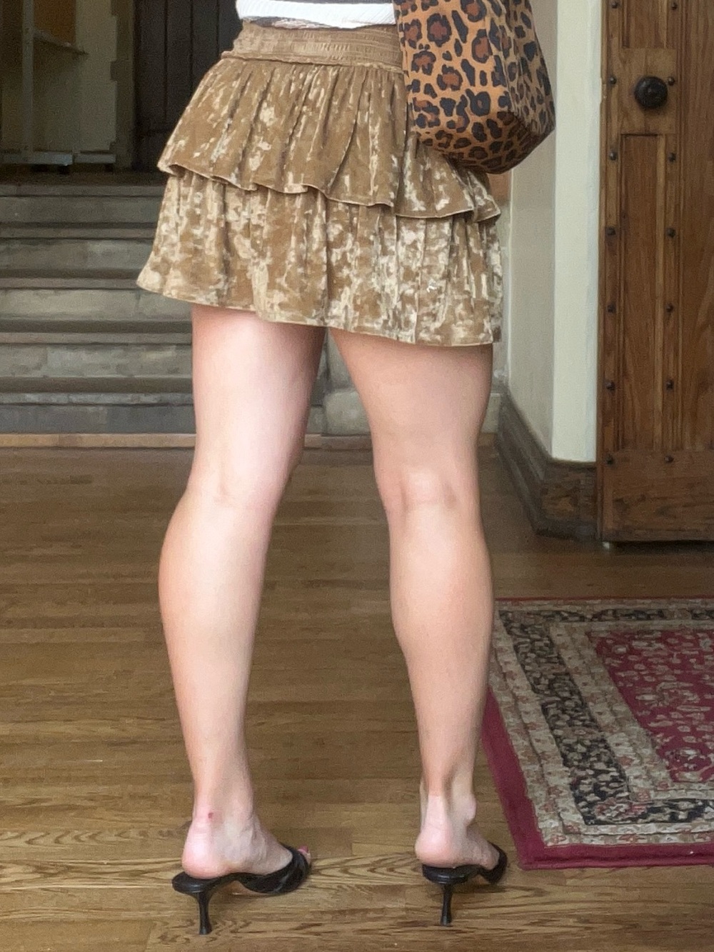 Retro Aerie Crushed Velour Tiered Mini Skirt Gold Y2K Boho Ballet Size S